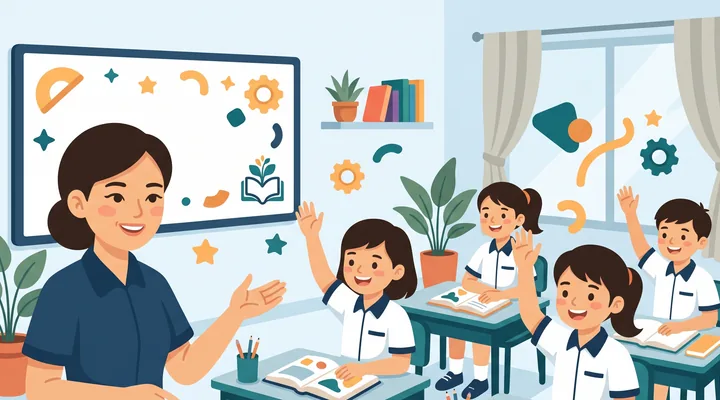 A teacher guiding an English classroom activity
